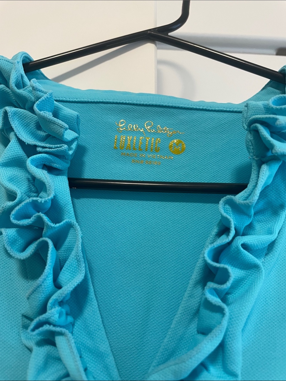Lilly Pulitzer Turquoise Ruffle V-Neck Short Sleeve Top - Picture 2 of 5